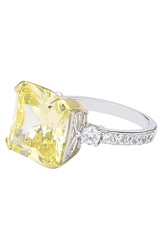 Rhodium and Gold Dual Finish Yellow and White Zircons Ring by Tsara
