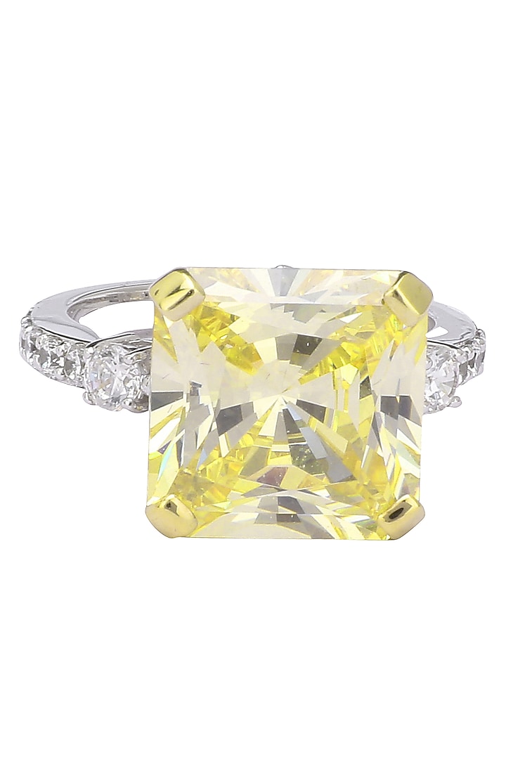Rhodium and gold dual finish yellow and white zircons ring available only at Pernia's Pop Up Shop.
