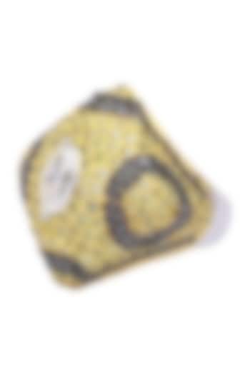 Rhodium Finish Square Shaped Black and Gold Zircon and Swarovski Ring by Tsara