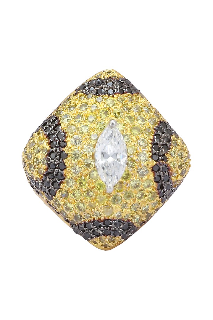 Rhodium finish square shaped black and gold zircon and swarovski ring available only at Pernia's Pop Up Shop.