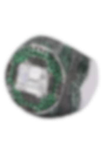 Rhodium finish black and green zircon and swarovski ring available only at Pernia's Pop Up Shop.