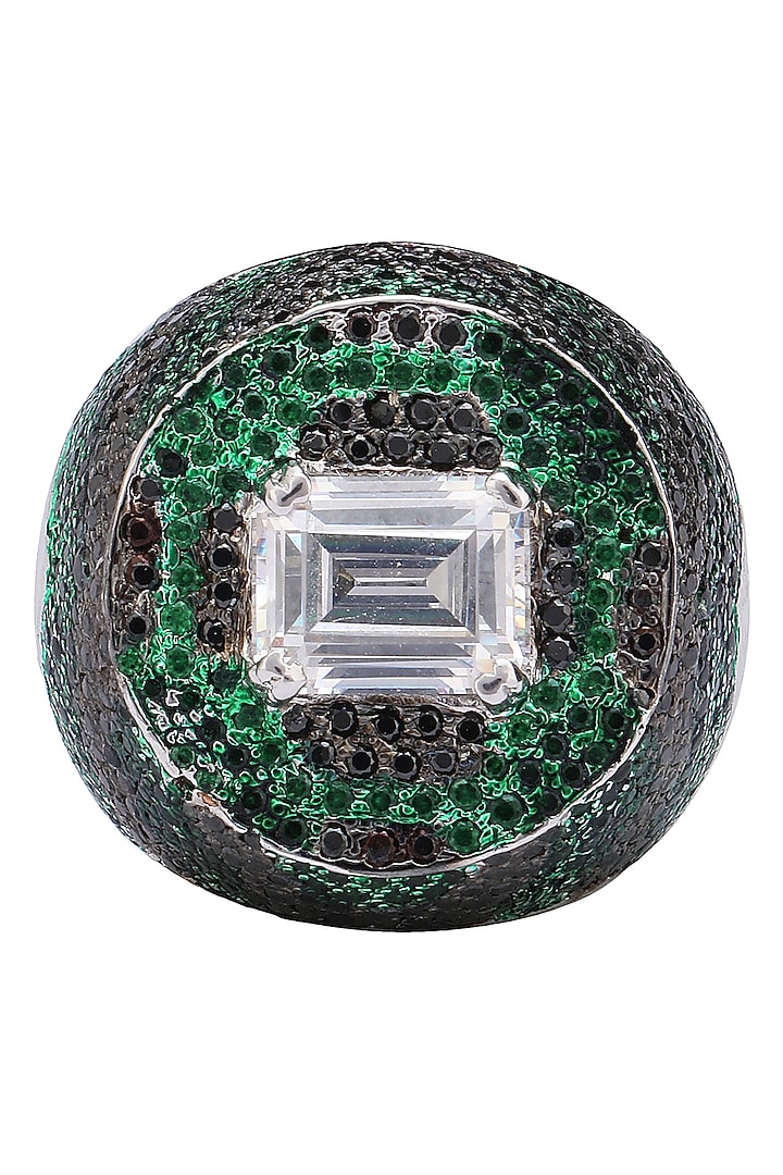 Rhodium finish black and green zircon and swarovski ring available only at Pernia's Pop Up Shop.