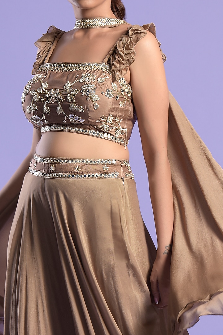 Gold Crepe Silk Palazzo Pant Set by Two Sisters By Gyans at Pernia's Pop Up Shop