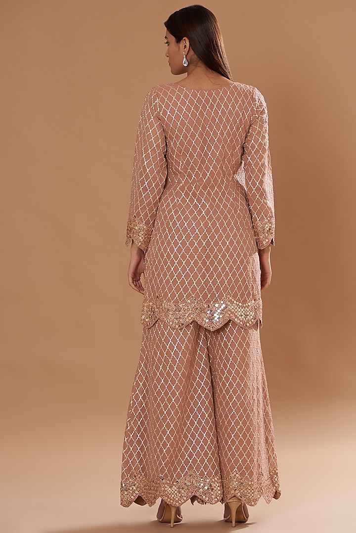 Peach Georgette Embroidered Wedding Sharara Set by Two Sisters By Gyans at Pernia's Pop Up Shop