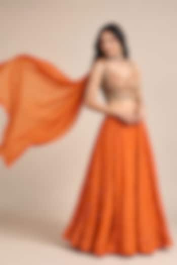 Deep Orange Georgette Embroidered Lehenga Set by Two Sisters By Gyans at Pernia's Pop Up Shop