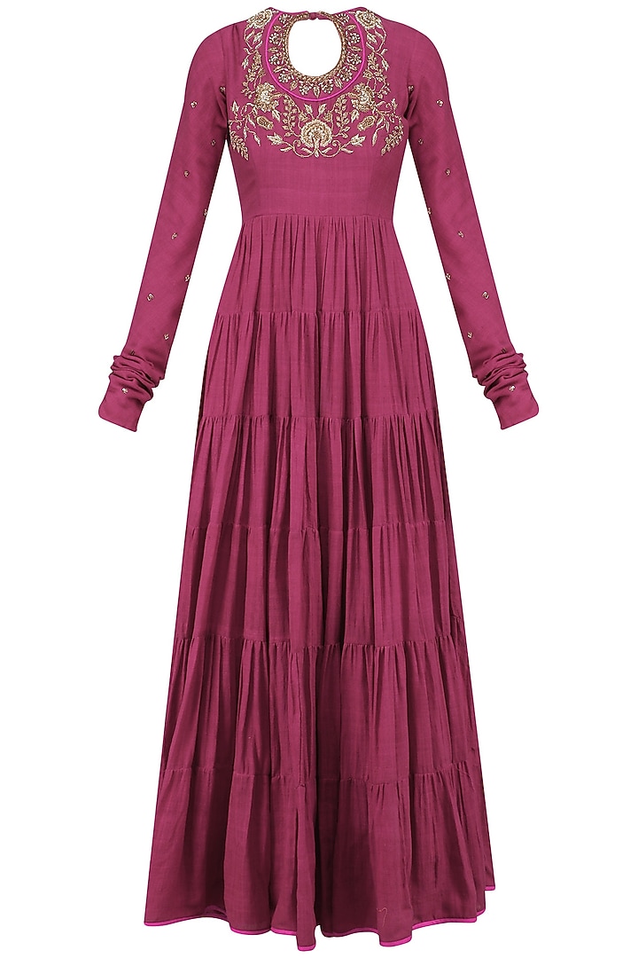 Pink floral work ikat print kurta set available only at Pernia's Pop Up Shop.