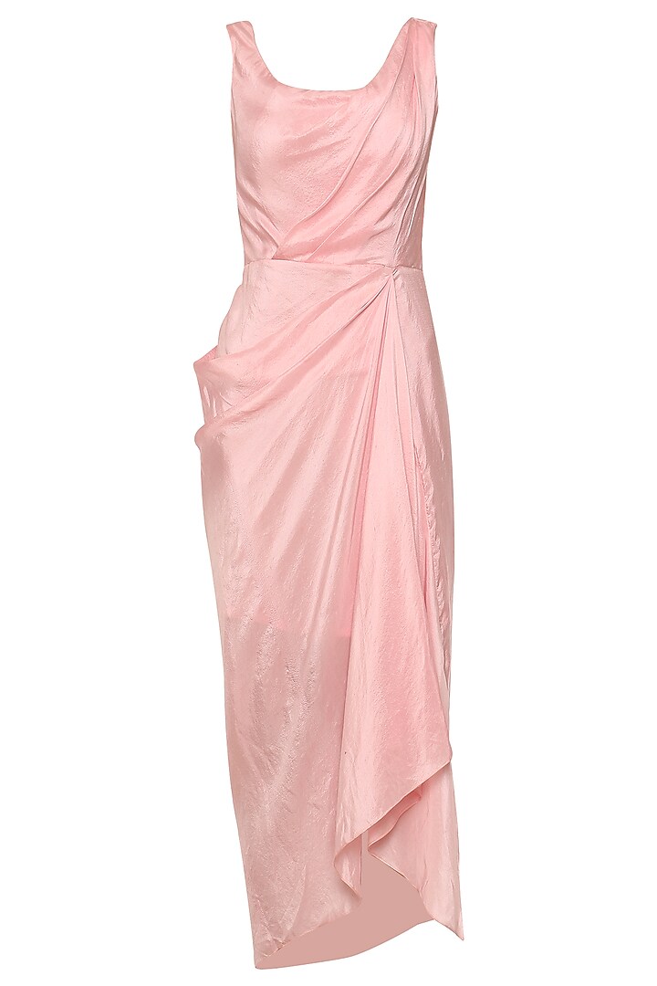 Rose pink asymmetrical pleated dress with embroidered cape available only at Pernia's Pop Up Shop.