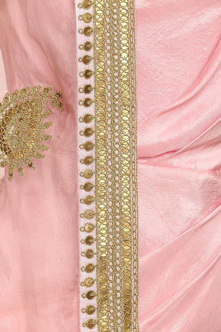 Rose pink asymmetrical pleated dress with embroidered cape available only at Pernia's Pop Up Shop.
