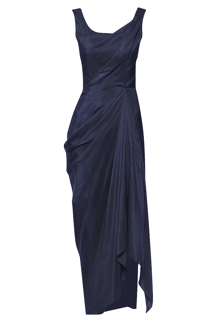 8493 Navy Blue Asymmetrical Dress