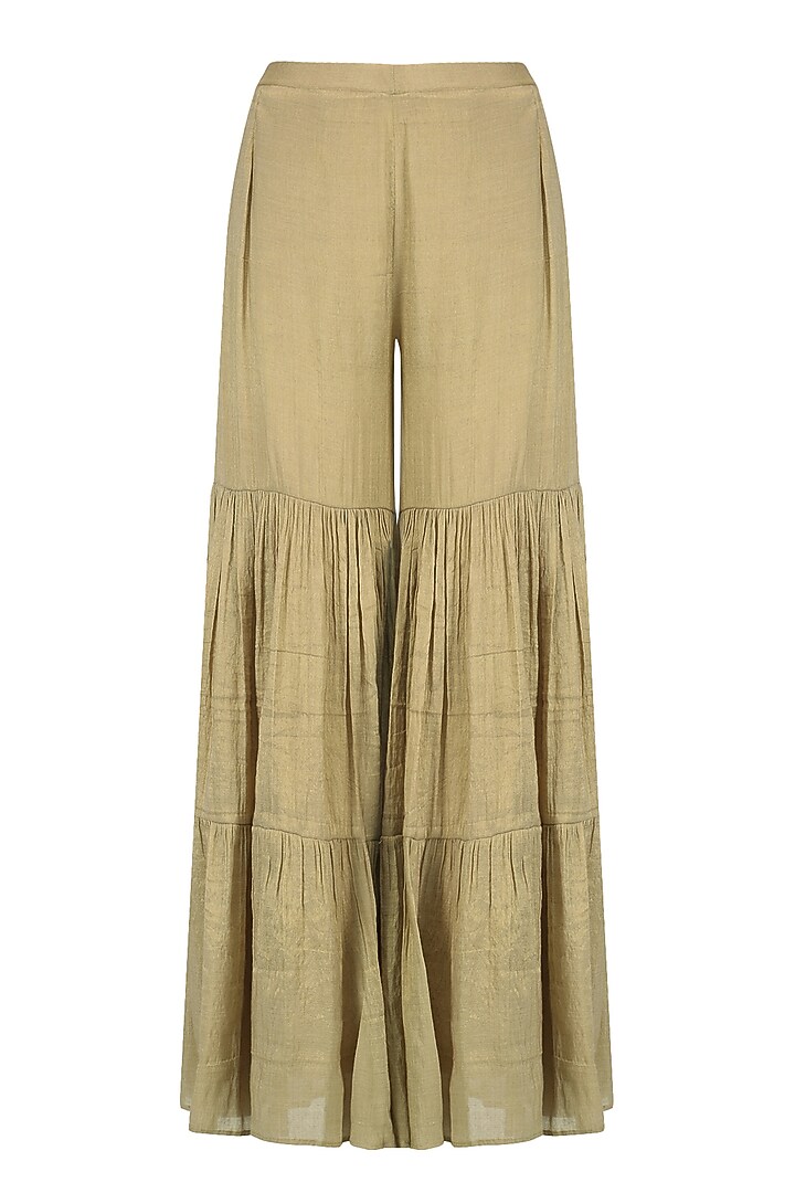 Gold pearl embroidered short kurta and garara pants set available only at Pernia's Pop Up Shop.