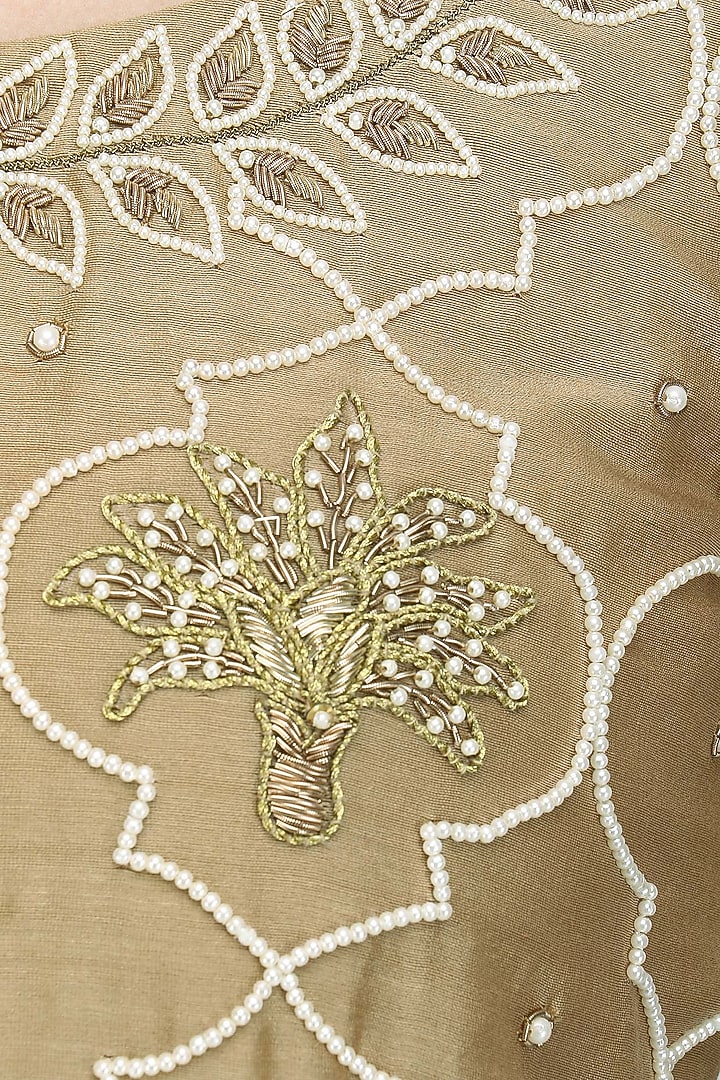 Gold pearl embroidered short kurta and garara pants set available only at Pernia's Pop Up Shop.