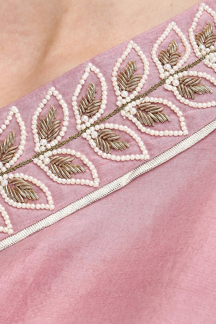 Pink pearl embroidered one shoulder kaftan and dhoti pants set available only at Pernia's Pop Up Shop.