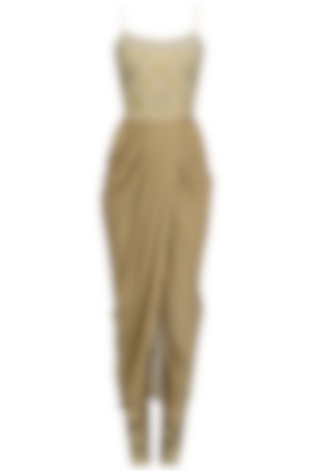 Gold hand embroidered drape kurta set available only at Pernia's Pop Up Shop.