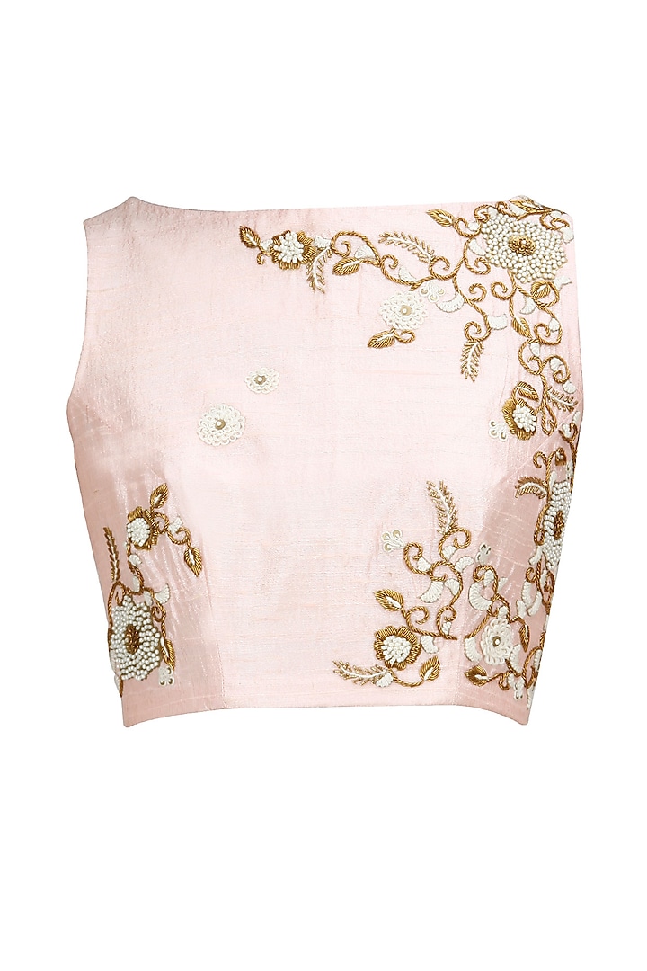 Blush zardosi and pearl embroidered crop top available only at Pernia's ...