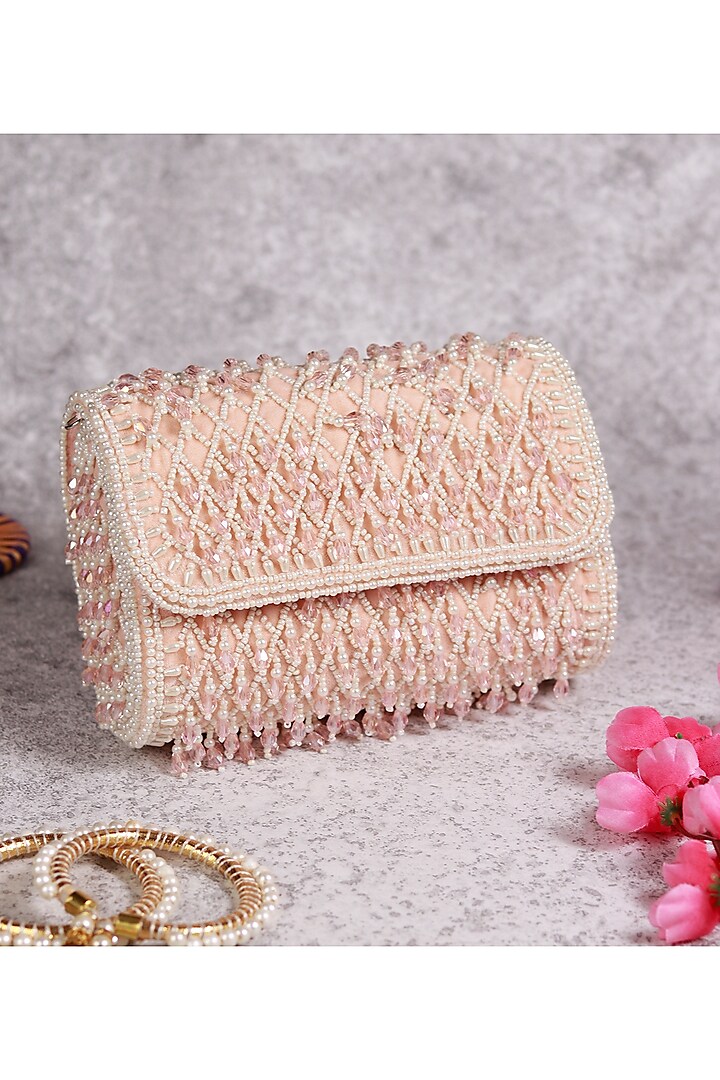 Pink Suede Hand Embroidered Clutch by THE TAN CLAN