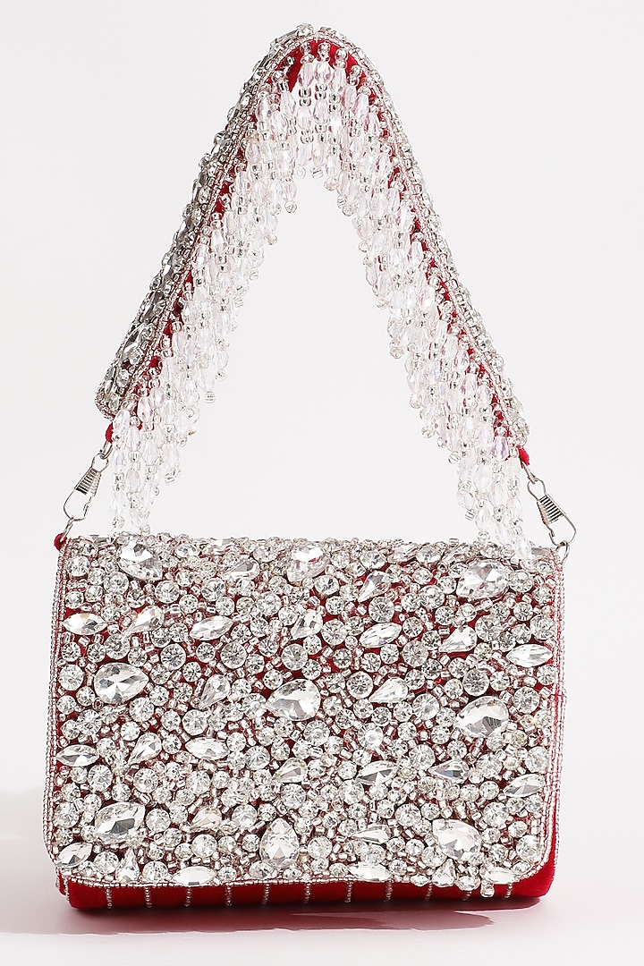 Red Suede Embellished Clutch by THE TAN CLAN at Pernia's Pop Up Shop