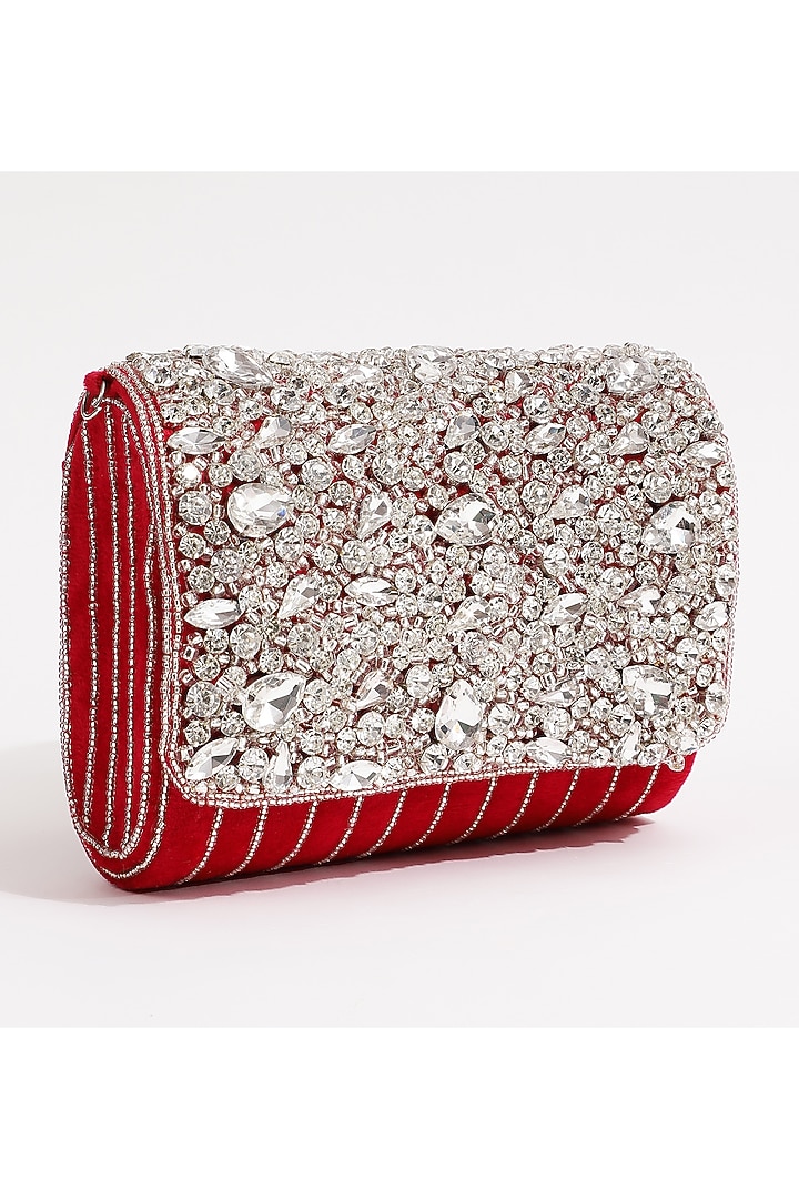 Red Suede Embellished Clutch by THE TAN CLAN at Pernia's Pop Up Shop