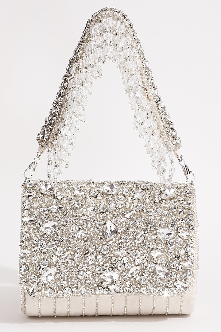 White Suede Embellished Clutch by THE TAN CLAN at Pernia's Pop Up Shop