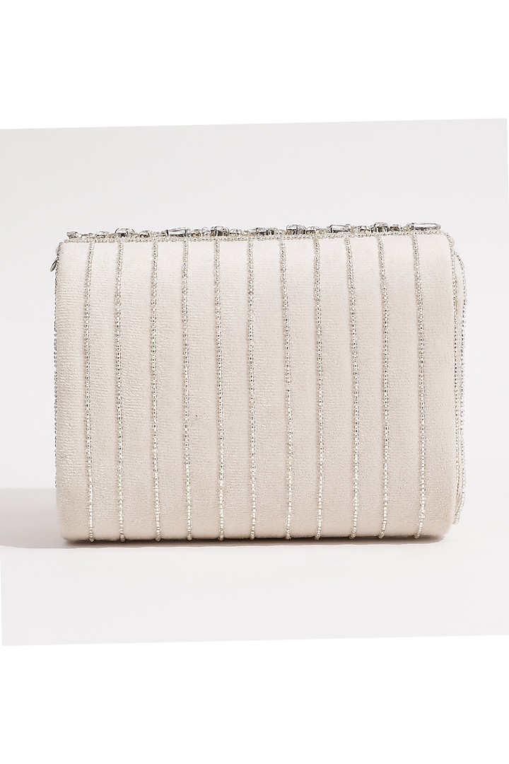 White Suede Embellished Clutch by THE TAN CLAN at Pernia's Pop Up Shop