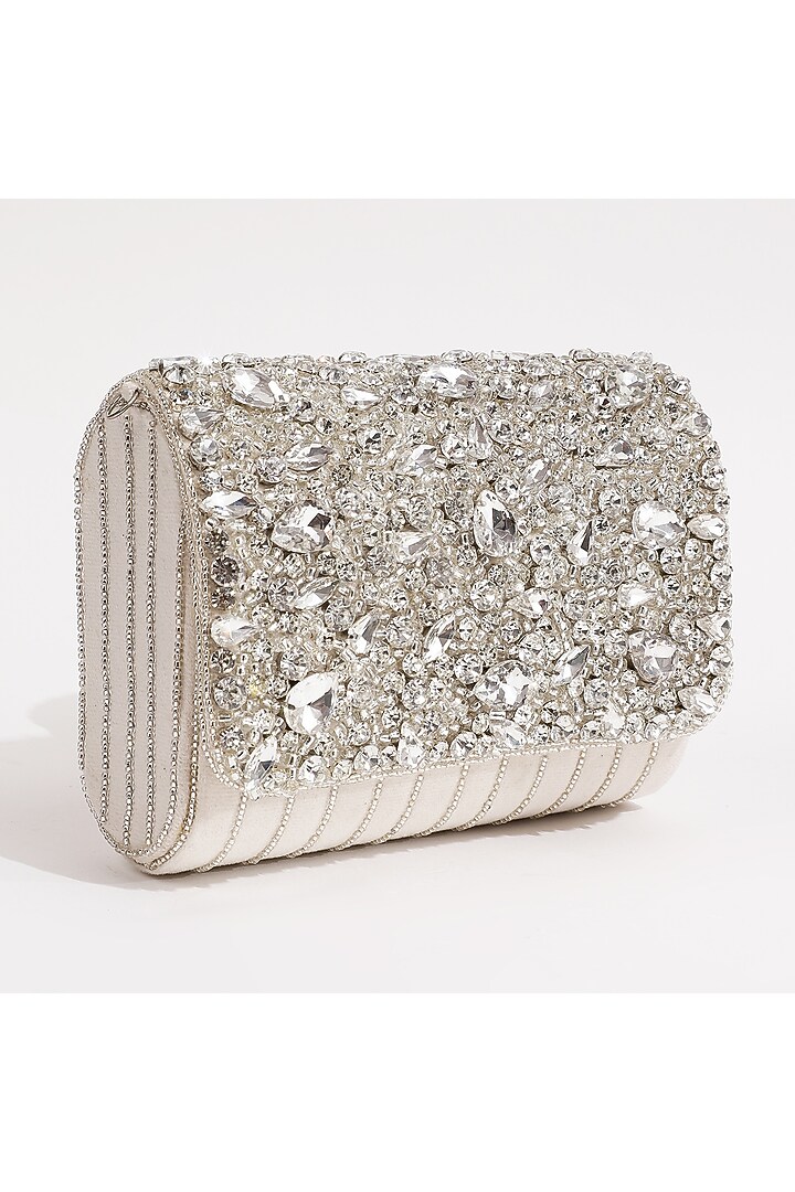 White Suede Embellished Clutch by THE TAN CLAN at Pernia's Pop Up Shop