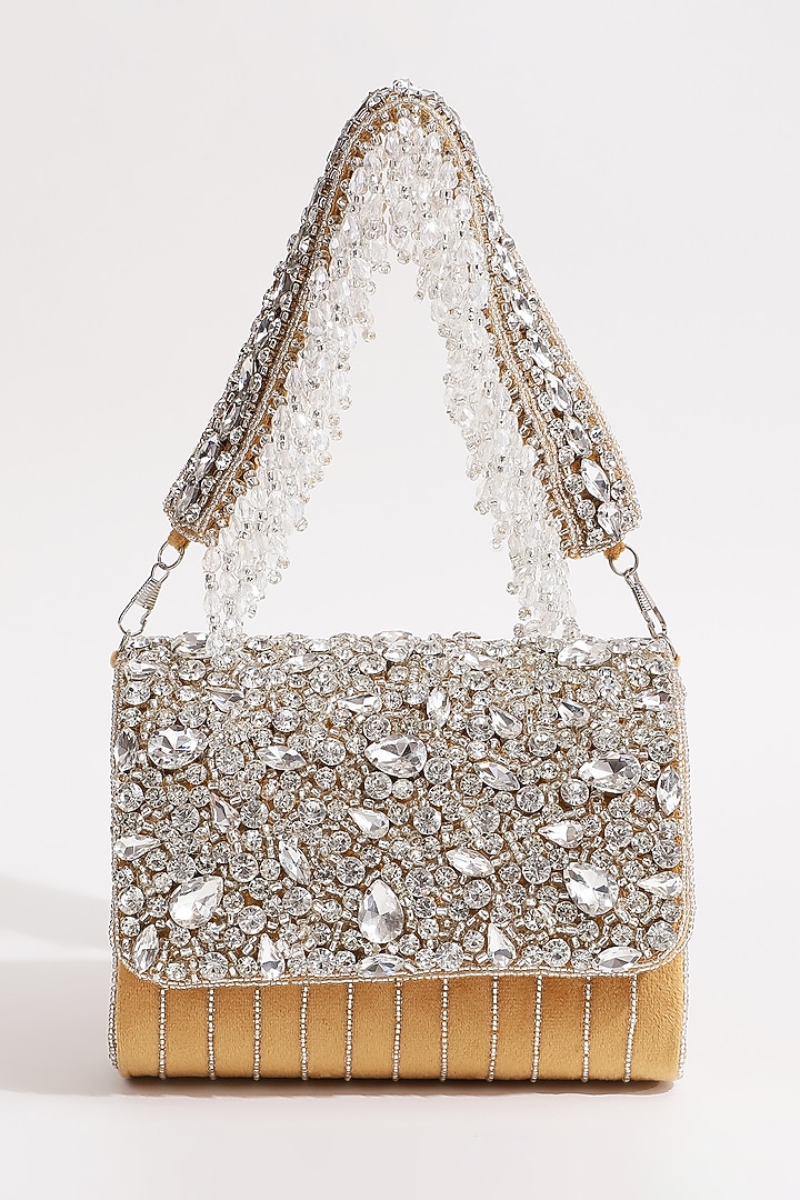 Gold Suede Embellished Clutch by THE TAN CLAN at Pernia's Pop Up Shop