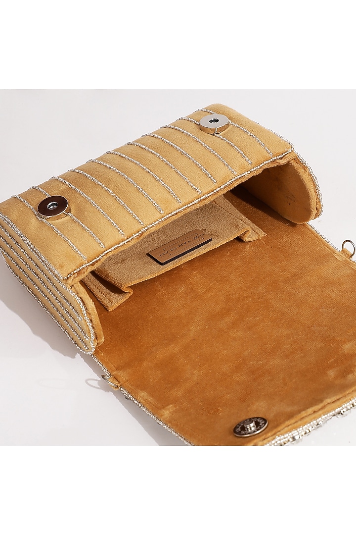 Gold Suede Embellished Clutch by THE TAN CLAN at Pernia's Pop Up Shop