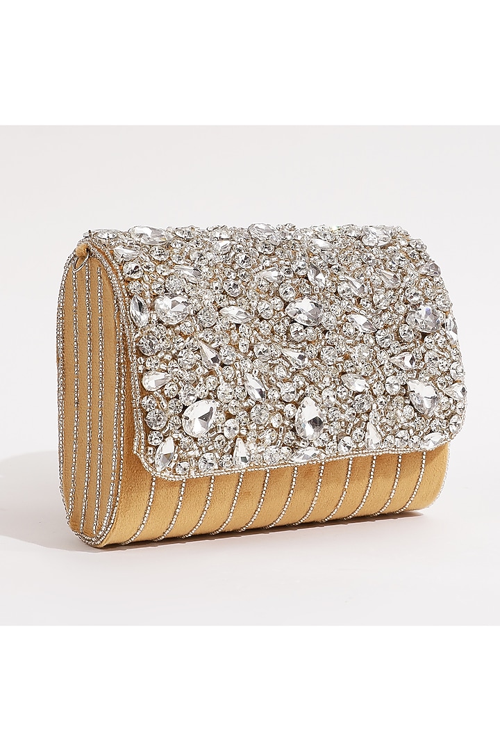 Gold Suede Embellished Clutch by THE TAN CLAN at Pernia's Pop Up Shop