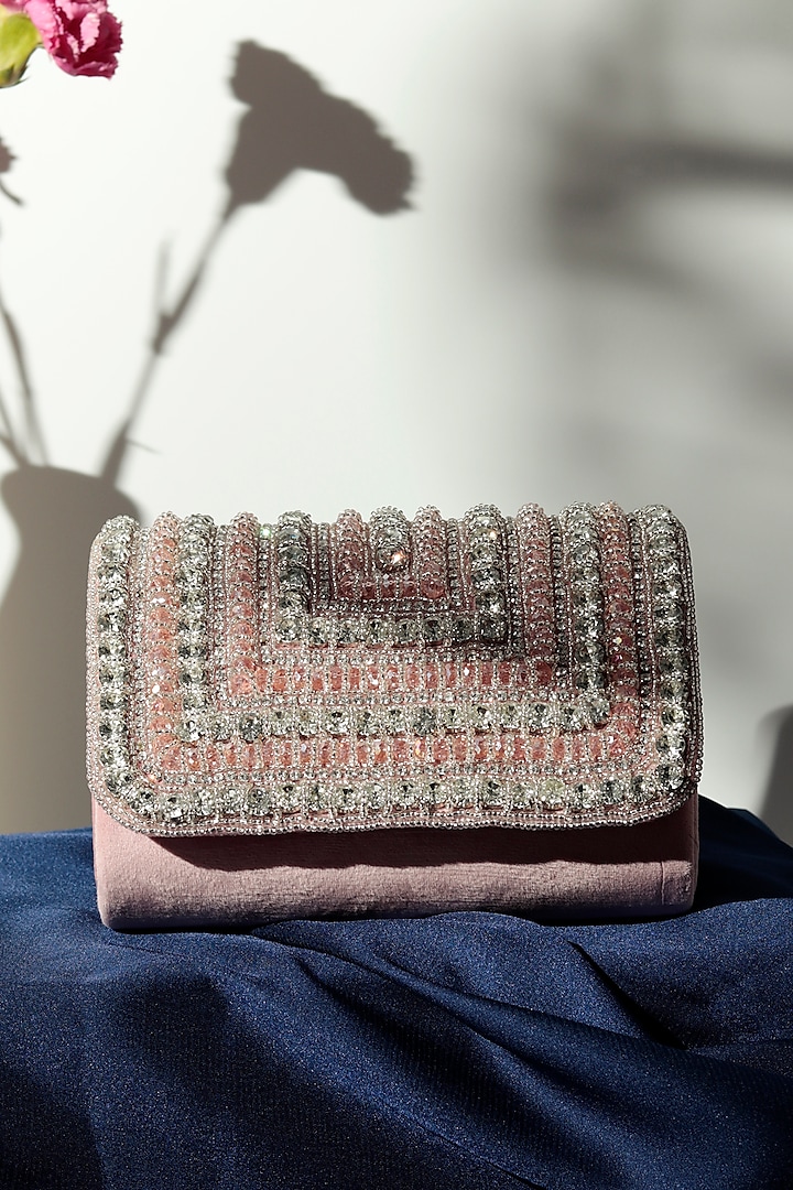 Pink Suede Hand Embroidered Clutch by THE TAN CLAN at Pernia's Pop Up Shop