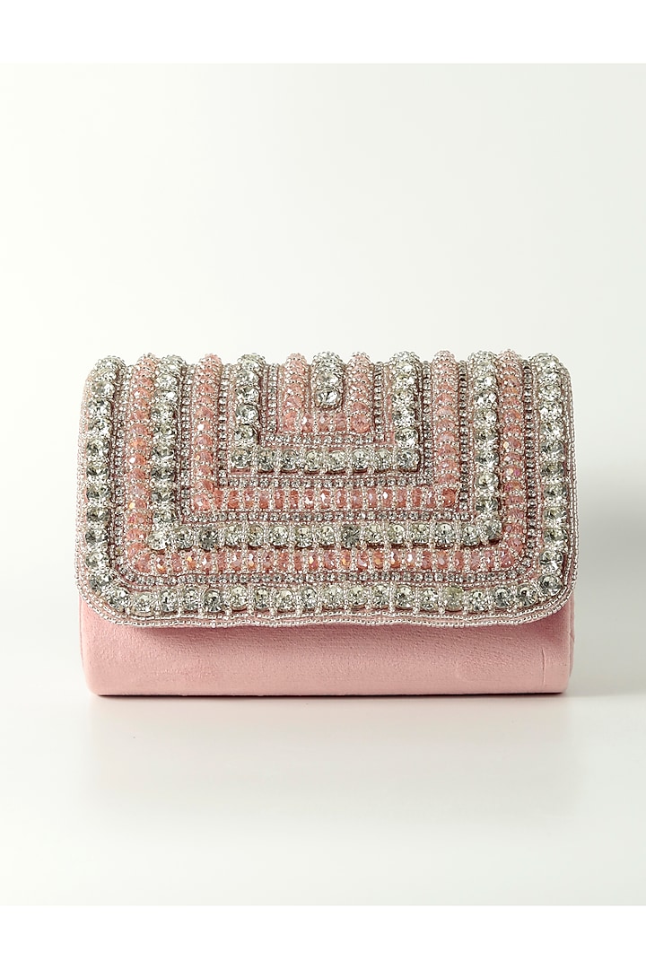 Pink Suede Hand Embroidered Clutch by THE TAN CLAN at Pernia's Pop Up Shop