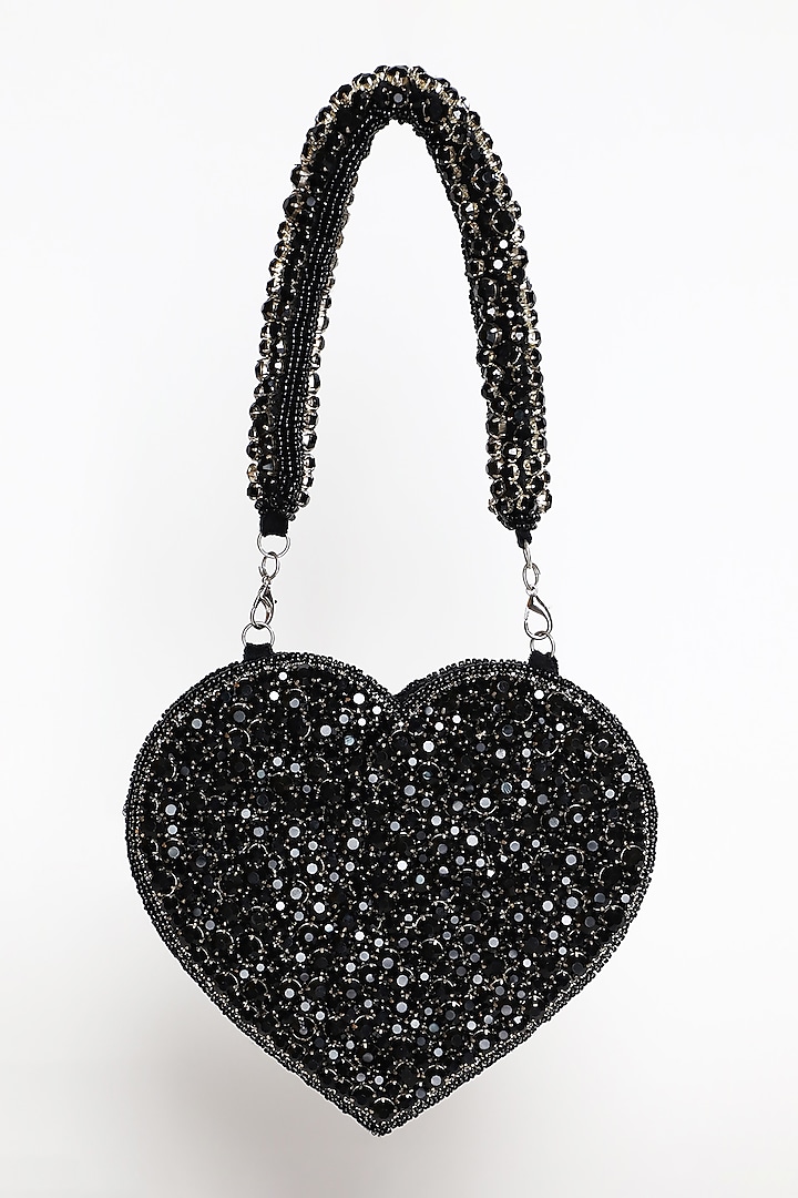 Black Suede Embellished Flap Bag by THE TAN CLAN