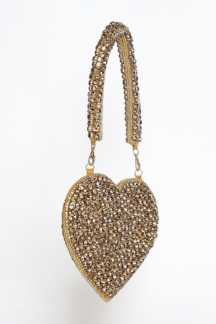 Gold Suede Embellished Flap Bag by THE TAN CLAN at Pernia's Pop Up Shop