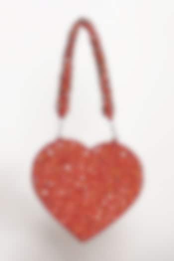 Red Suede Embellished Flap Bag by THE TAN CLAN