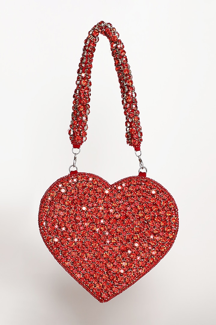 Red Suede Embellished Flap Bag by THE TAN CLAN