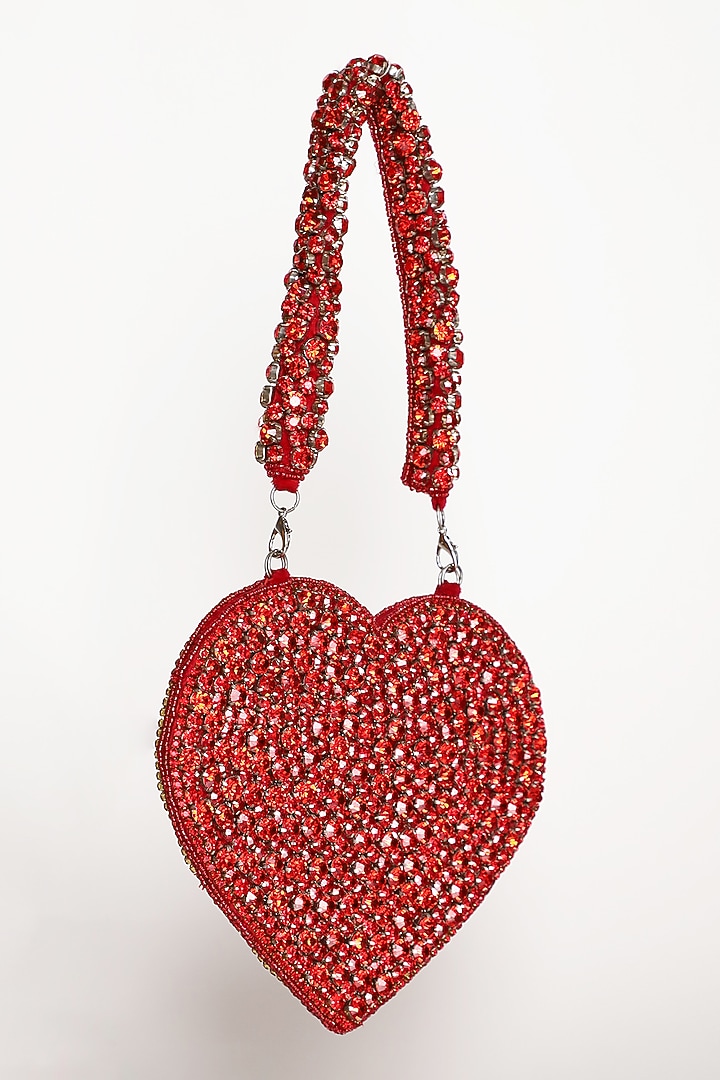 Red Suede Embellished Flap Bag by THE TAN CLAN at Pernia's Pop Up Shop