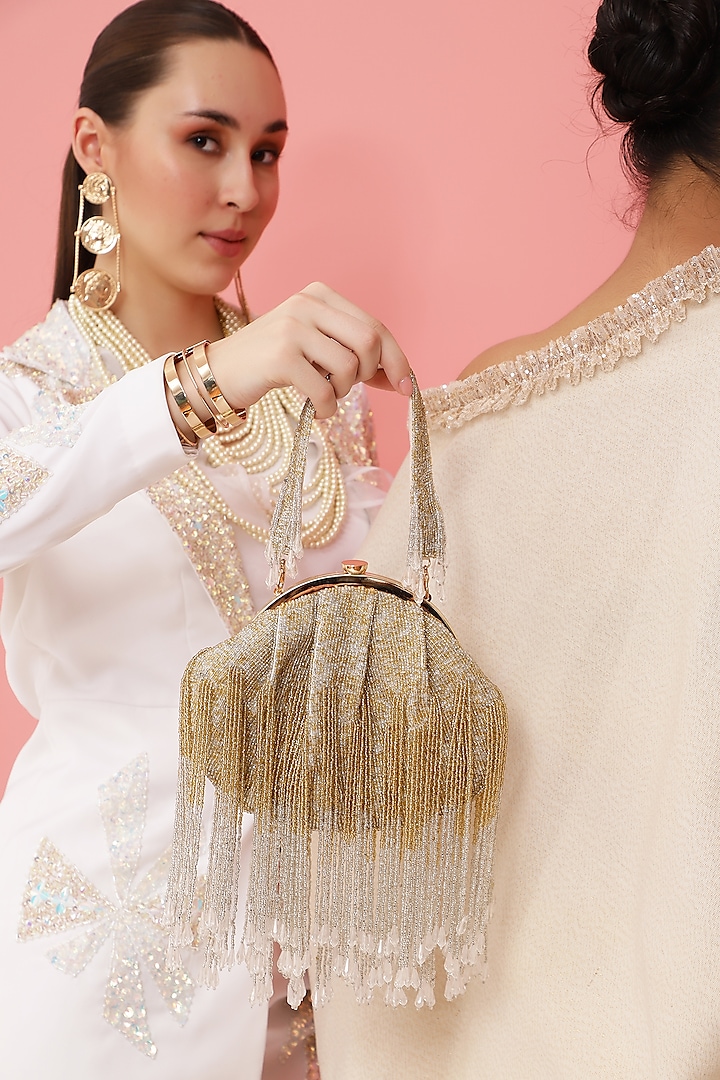 Gold Silk Hand Embroidered Clutch by THE TAN CLAN