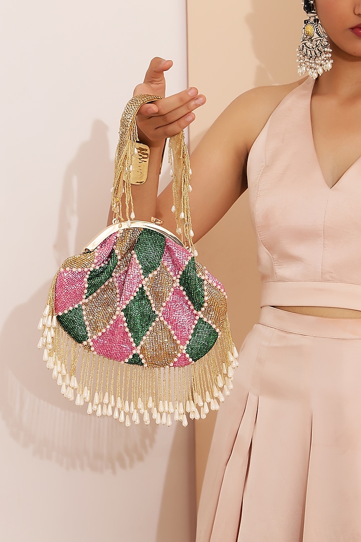 Multi-Colored Silk Hand Embroidered Clutch by THE TAN CLAN