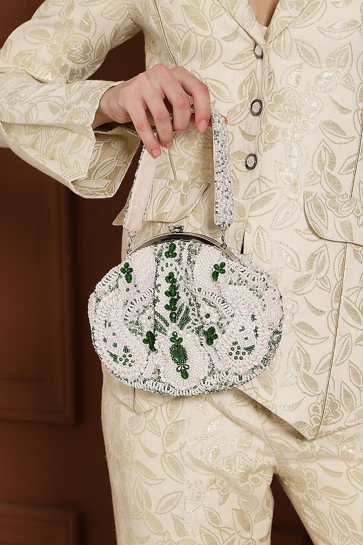 White Velvet Hand Embroidered Clutch by THE TAN CLAN