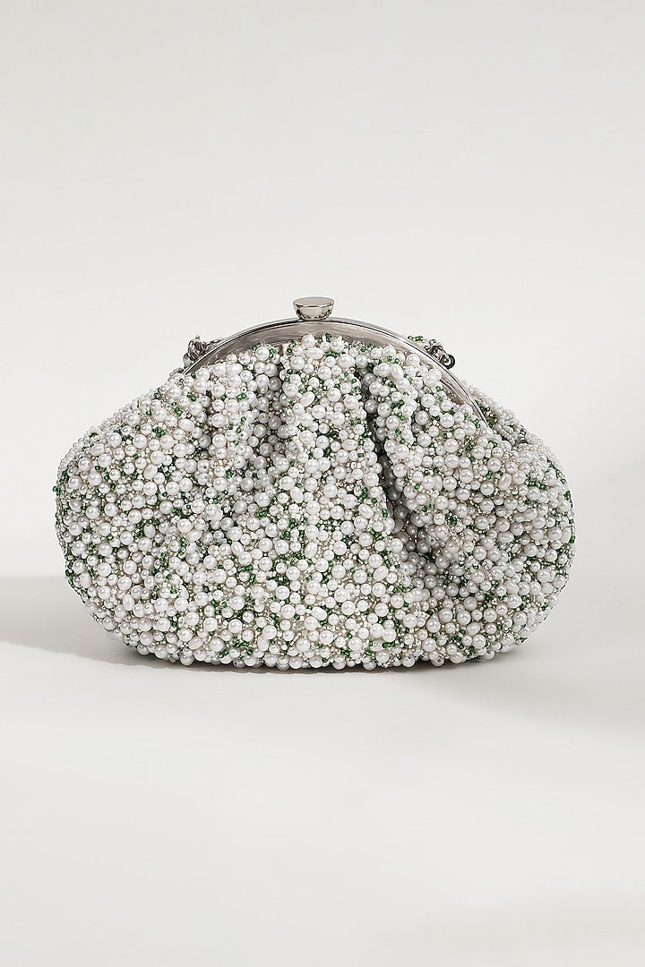 White Velvet Hand Embroidered Clutch by THE TAN CLAN at Pernia's Pop Up Shop