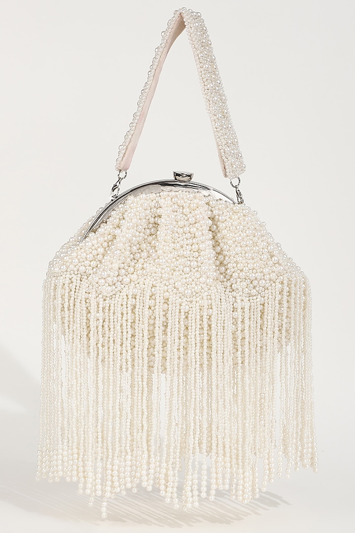 White Silk Pearl Embellished Batua Bag by THE TAN CLAN at Pernia's Pop Up Shop