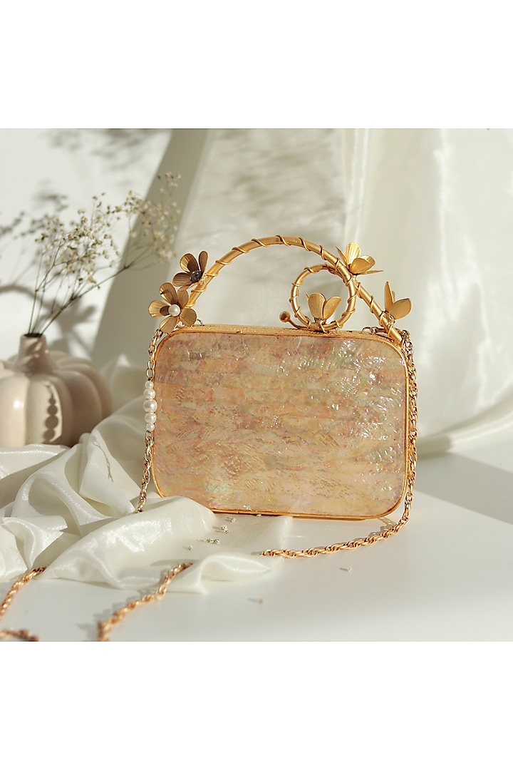 Golden Brass Embellished Handcrafted Clutch by THE TAN CLAN