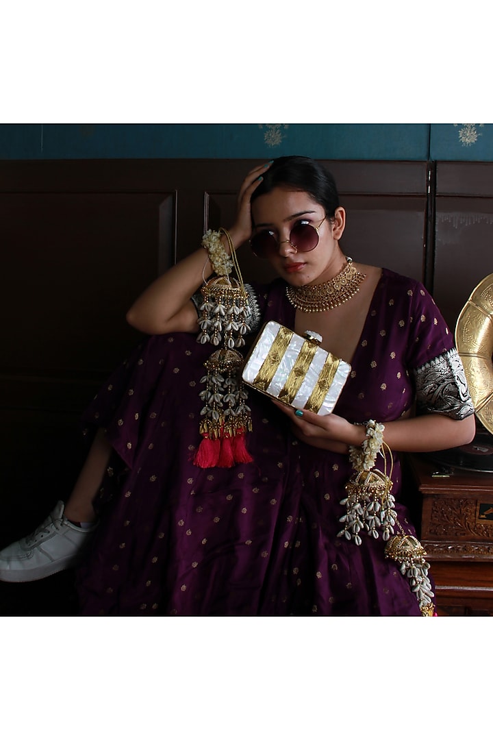 Gold Brass Embellished Handcrafted Clutch by THE TAN CLAN