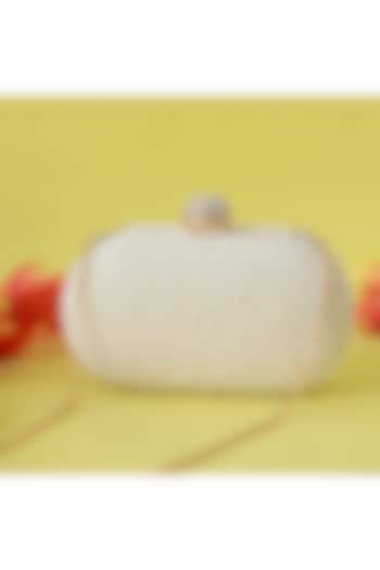 White Raw Silk Pearl Hand Embroidered Clutch by THE TAN CLAN
