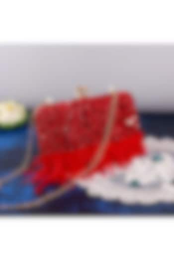 Red Suede Hand Embroidered Handcrafted Clutch by THE TAN CLAN