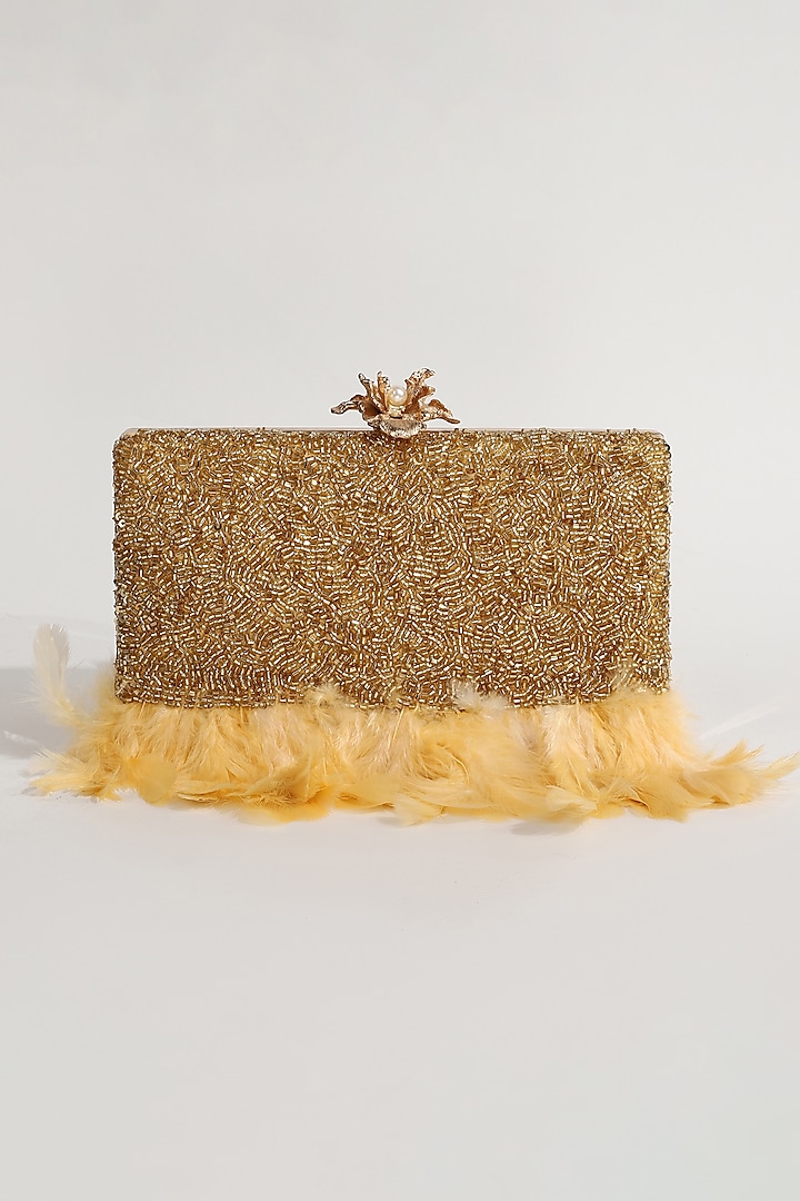 Light Gold Suede Hand Embroidered Handcrafted Clutch by THE TAN CLAN