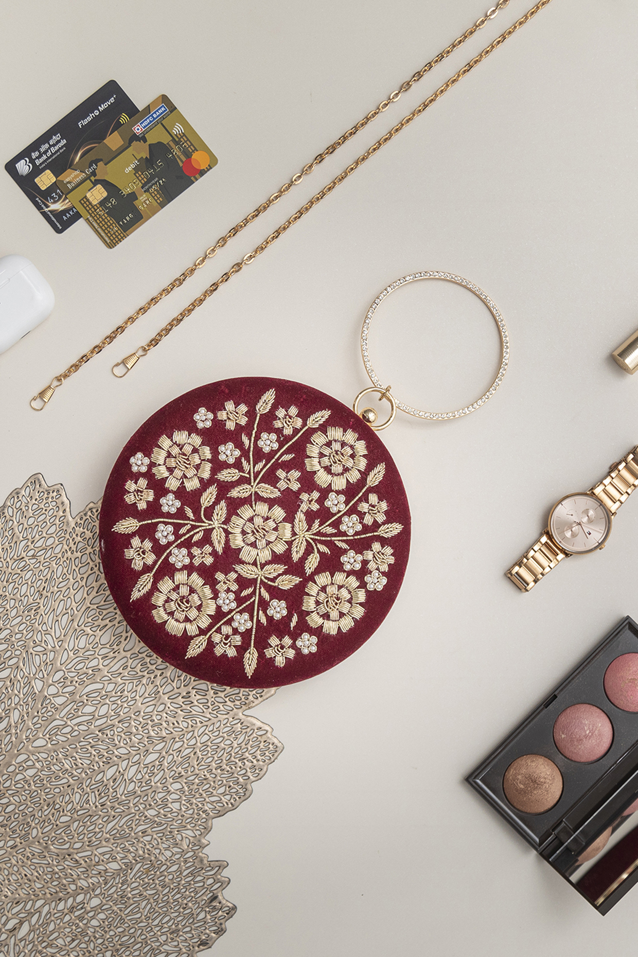 Maroon Velvet Zardosi Hand Embroidered Clutch by THE TAN CLAN at Pernia's Pop Up Shop