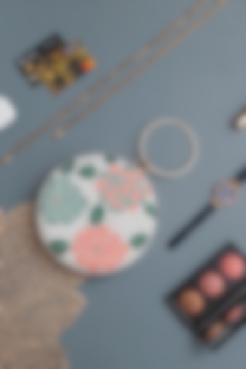 White Raw Silk Floral Hand Embroidered Clutch by THE TAN CLAN at Pernia's Pop Up Shop