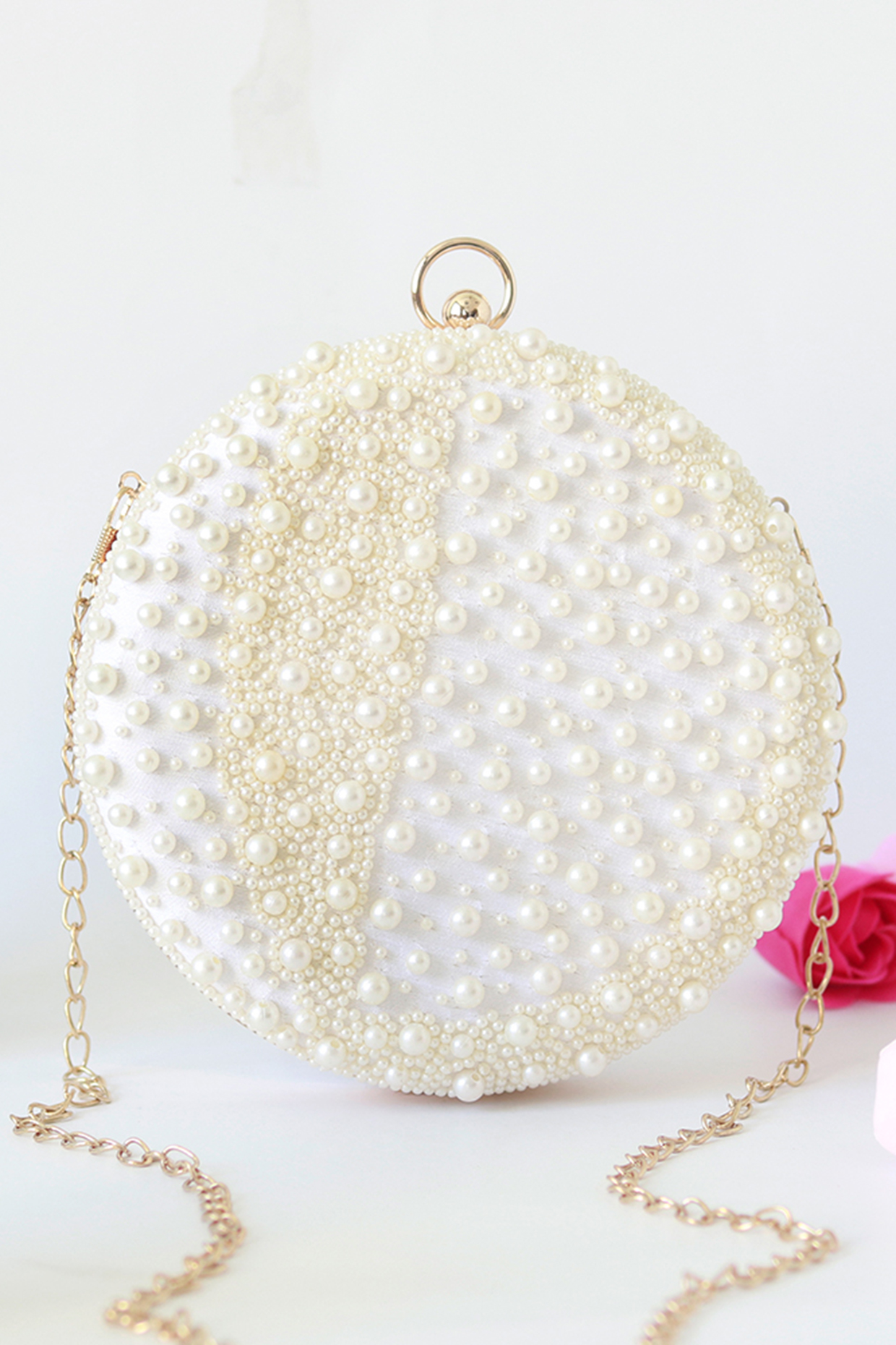 White Silk Pearl Hand Embroidered Clutch by THE TAN CLAN