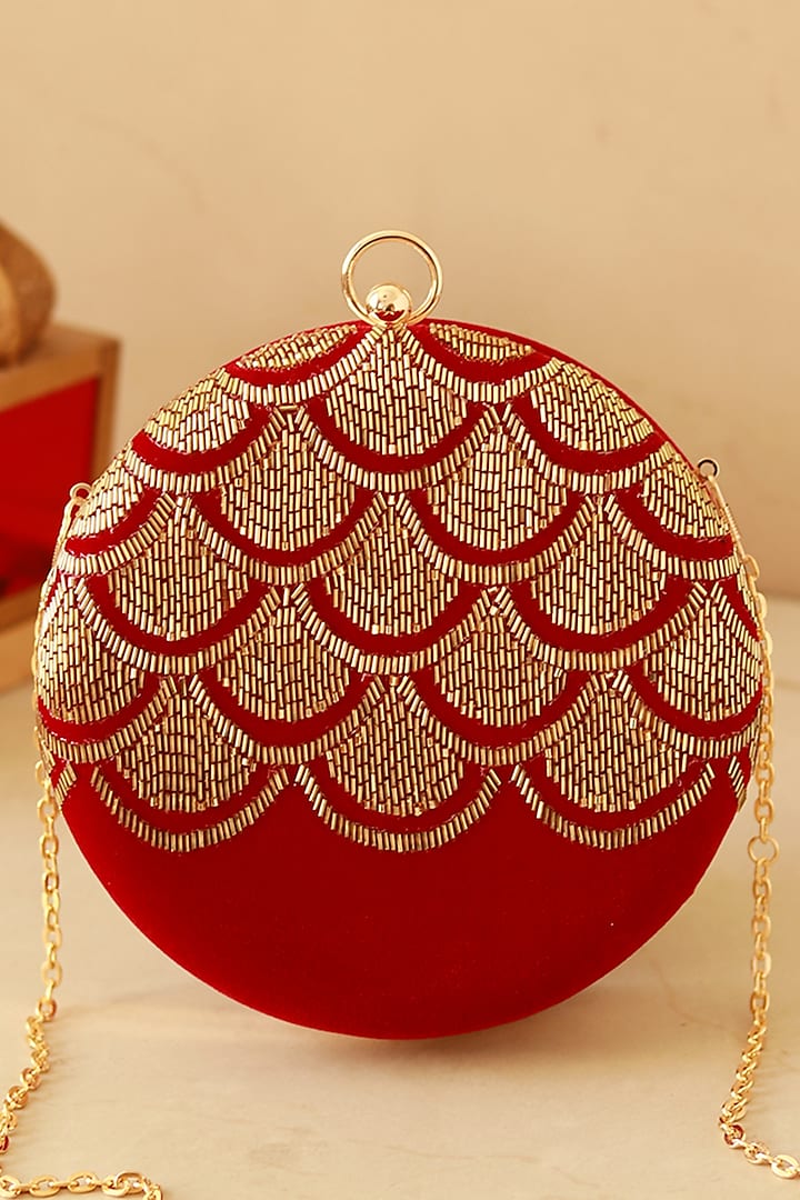 Red Velvet Hand Embroidered Clutch by THE TAN CLAN at Pernia's Pop Up Shop