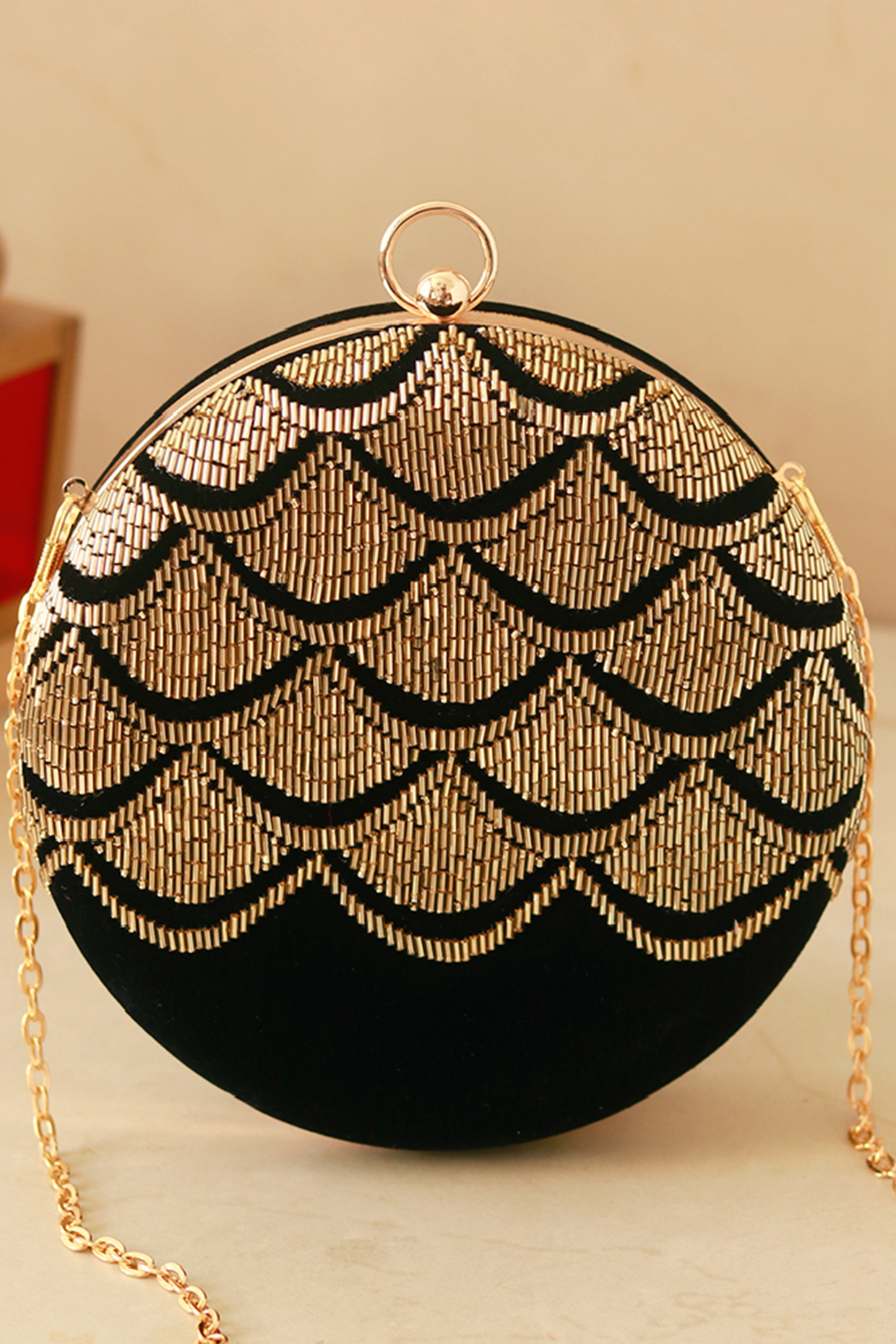 Golden Velvet Hand Embroidered Clutch by THE TAN CLAN at Pernia's Pop Up Shop