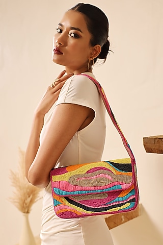 Multi-Colored Suede Embellished Handcrafted Shoulder Bag by THE TAN CLAN